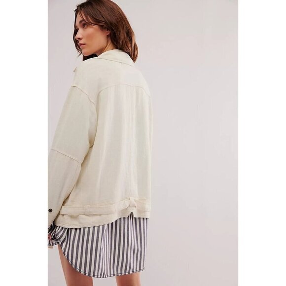 NEW WE THE FREE LOLA LINEN JACKET WET PLASTER MEDIUM - Picture 2 of 8